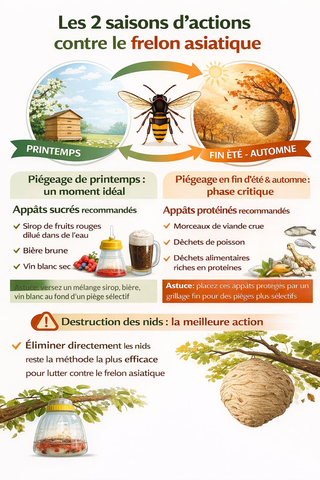 Appâts pour frelons asiatiques selon les saisons